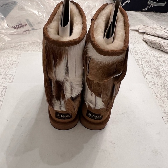 AUMU Women's Warmer Boots Sheepskin Fur Round Toe Ankle Winter Bootie - Picture 3 of 6